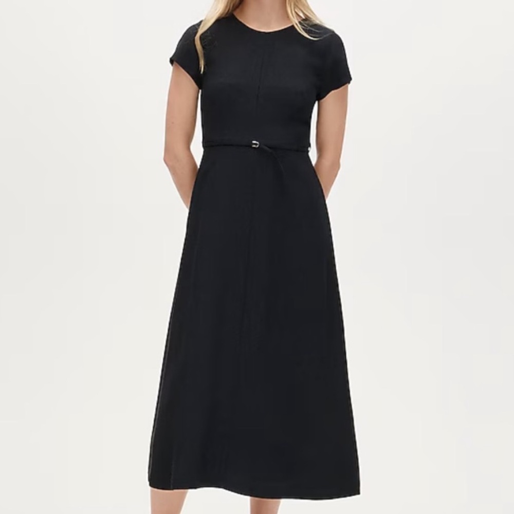 J. Crew Black Midi Dress with Belt Detail